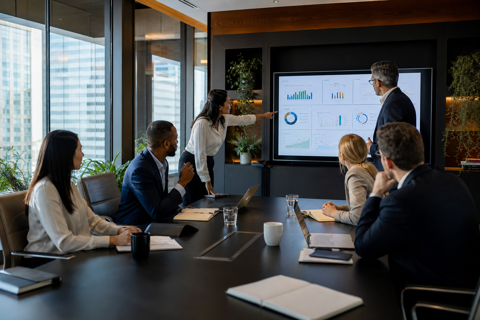 Workplace Team Discussing Operational Maturity on Screen